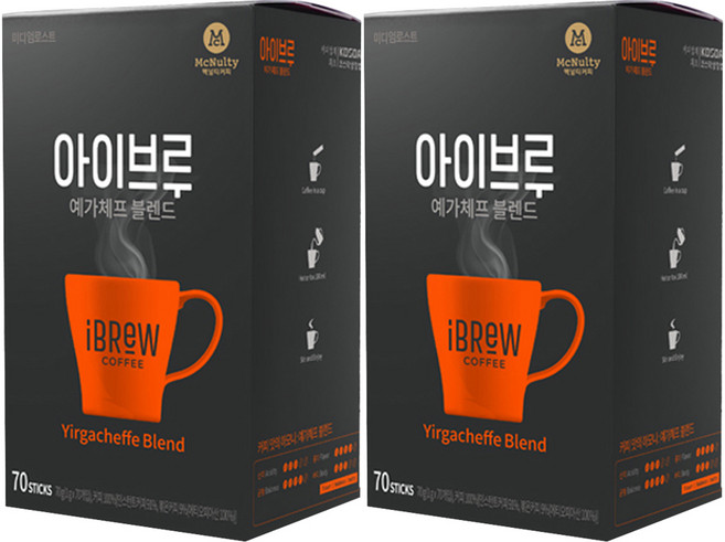 아이브루 예가체프 블렌드 원두커피믹스, 70개입, 2개, 1g