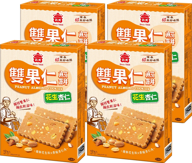 義美 雙果仁煎餅 花生杏仁, 240g, 4盒