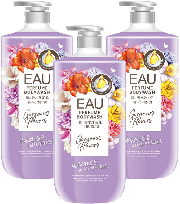 EAU 淨耀 香水沐浴乳 百花霓裳, 1L, 3罐