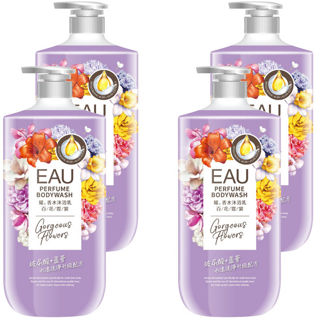 EAU 淨耀 香水沐浴乳 百花霓裳, 1L, 4罐