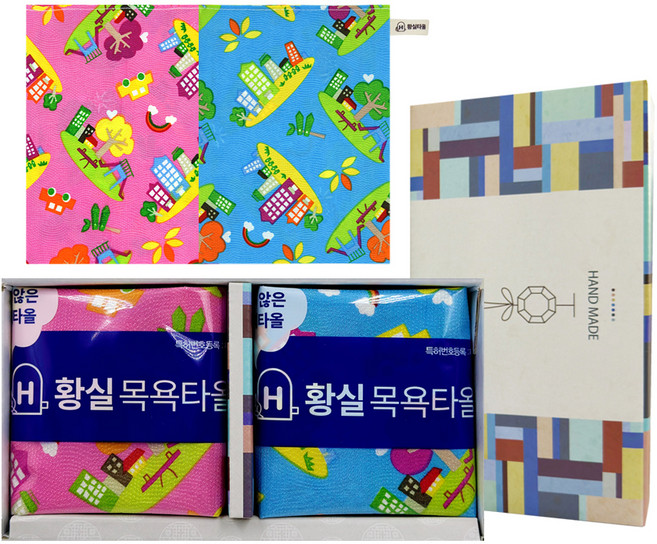 황실타올 인견 목욕 타올 대군세트 A형 마을놀이터, 랜덤발송, 1세트, 2개입