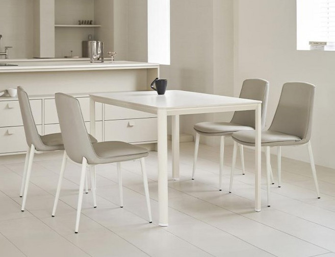에몬스 릴리 1200 세라믹 식탁 + 의자 4p 세트 방문설치, 플랫 화이트(식탁), 라이트그레이(의자), 4인용