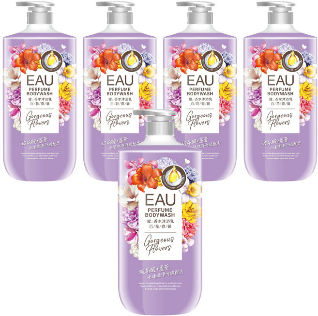 EAU 淨耀 香水沐浴乳 百花霓裳, 1L, 5罐