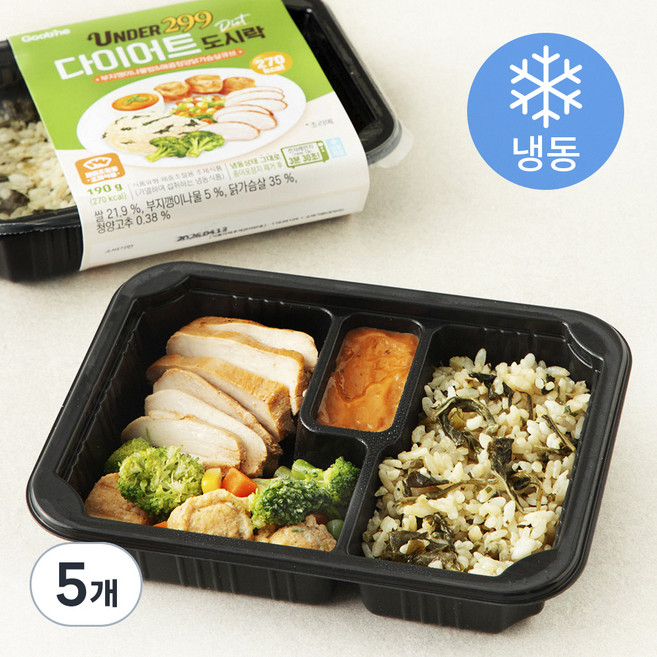 굽네 299 다이어트 도시락 부지깽이나물밥 & 매콤청양닭가슴살큐브 (냉동), 190g, 5개