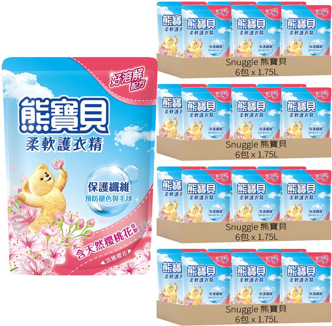 Snuggle 熊寶貝 柔軟護衣精補充包 淡雅櫻花香, 1.75L, 24包