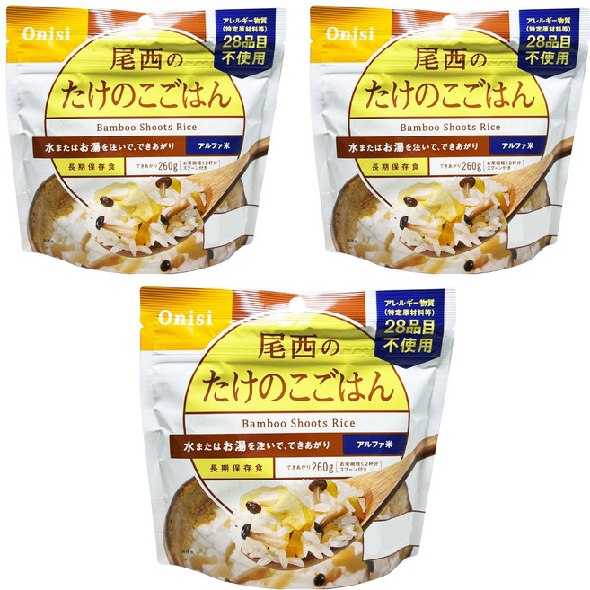 Onisi 尾西 沖泡即食飯 竹筍風味, 100g, 3包