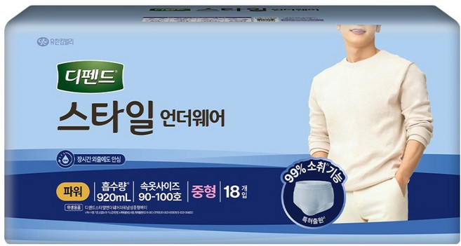 디펜드 남성용 스타일 언더웨어 성인기저귀 파워, 중형, 18개입, 1개