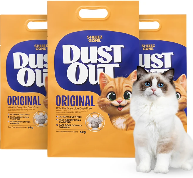 쉬즈곤 먼지아웃 벤토나이트 고양이 모래, 6kg, 3개, 무향 - 쿠팡
