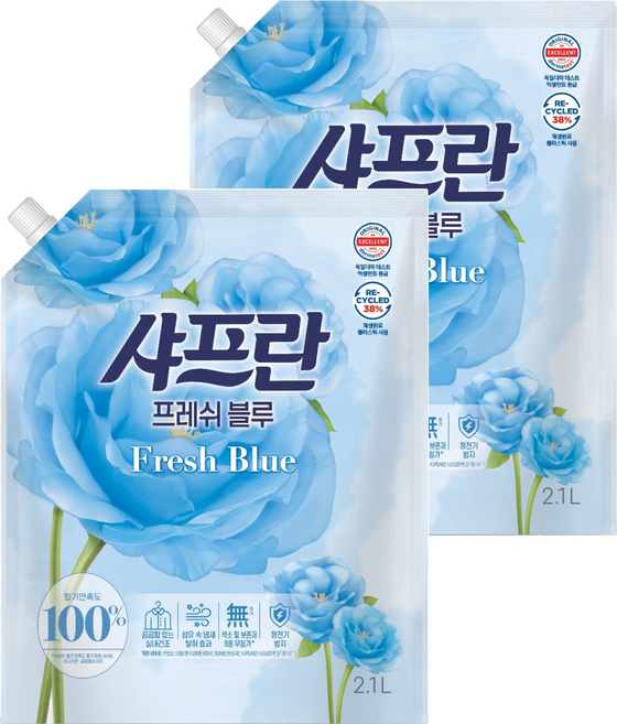 샤프란 섬유유연제 프레쉬 블루 리필, 2개, 2.1L
