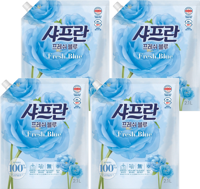 샤프란 섬유유연제 프레쉬 블루 리필, 4개, 2.1L