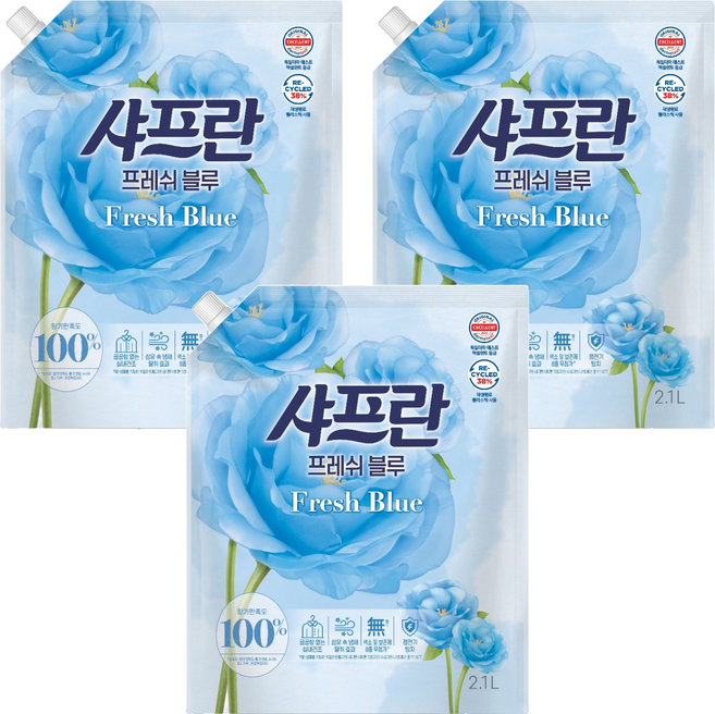 샤프란 섬유유연제 프레쉬 블루 리필, 3개, 2.1L