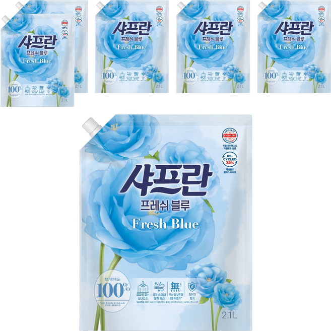 샤프란 섬유유연제 프레쉬 블루 리필, 6개, 2.1L