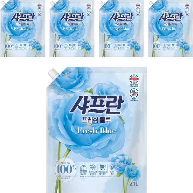 샤프란 섬유유연제 프레쉬 블루 리필, 5개, 2.1L