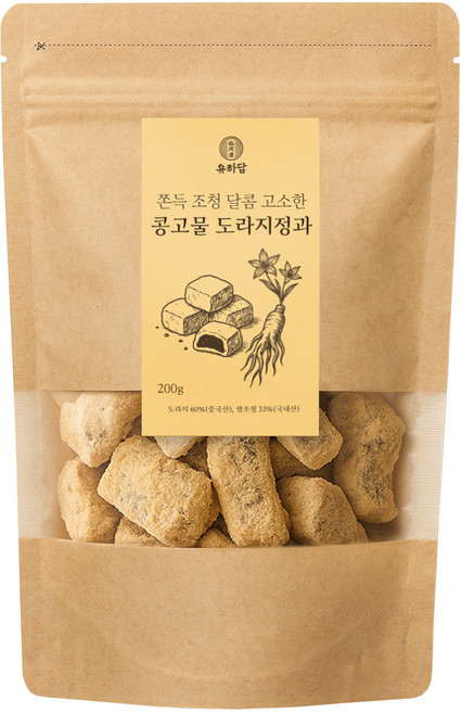 유하담 쫀득조청 달콤 고소한 콩고물 도라지정과, 200g, 1개