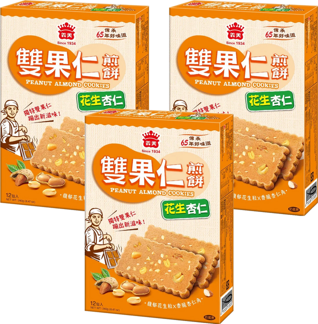 義美 雙果仁煎餅 花生杏仁, 240g, 3盒
