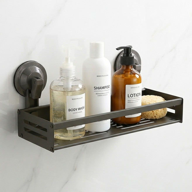 한봄누리 흡착식 욕실 일자 무타공 선반, 다크그레이, 1개