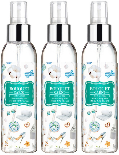 부케가르니 프레그런스드 헤어&바디미스트 소프트코튼, 3개, 145ml