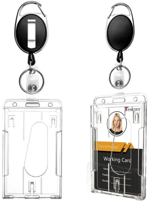 ID 카드 홀더 사원증 세로형 10 x 6 cm, 투명, 2개