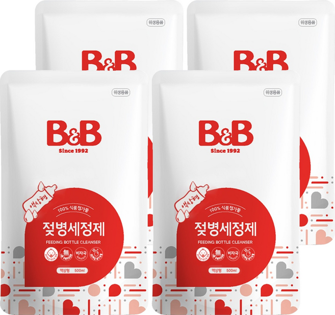 비앤비 액상형 젖병세정제 리필 허브향, 500ml, 4개