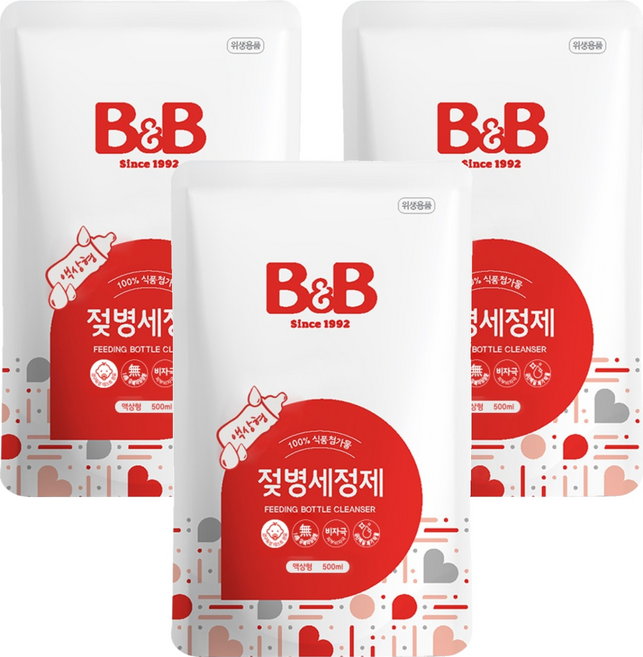 비앤비 액상형 젖병세정제 리필 허브향, 500ml, 3개