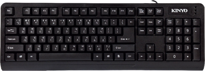 Kinyo USB 有線 大注音鍵盤 450 x 21 x 152mm 480g, KB-38U, 黑色