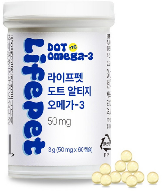 라이프펫 반려동물 CSP용기 도트 알티지 오메가3 3g, 1개, 피부/피모, 60정