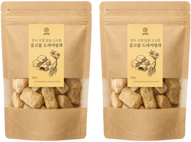 유하담 쫀득조청 달콤 고소한 콩고물 도라지정과, 200g, 2개