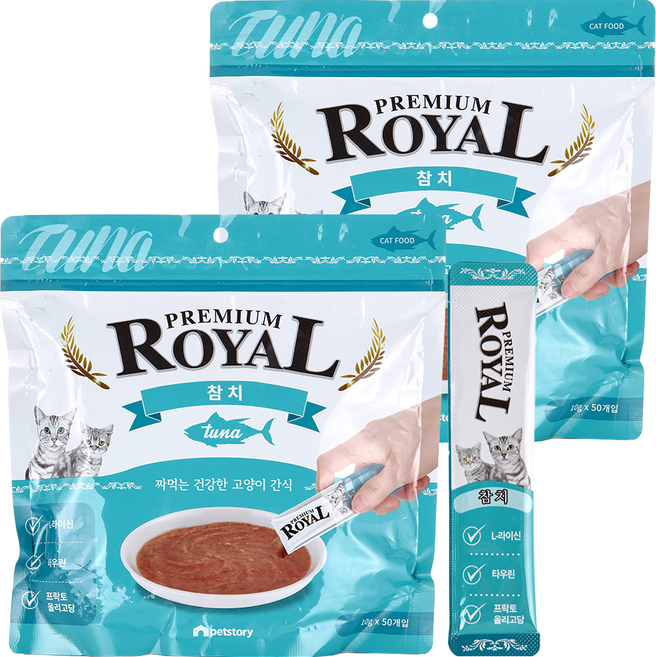 펫스토리로얄 프리미엄 스틱 고양이 간식 파우치형, 참치맛, 500g, 2개