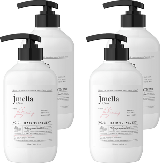 제이멜라 인 프랑스 블루밍 피오니 헤어 트리트먼트 러블리 플로럴향, 4개, 500ml