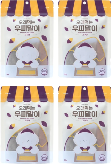 로렌츠 강아지 오래먹는 우피말이, 고구마, 50g, 4개 - 쿠팡