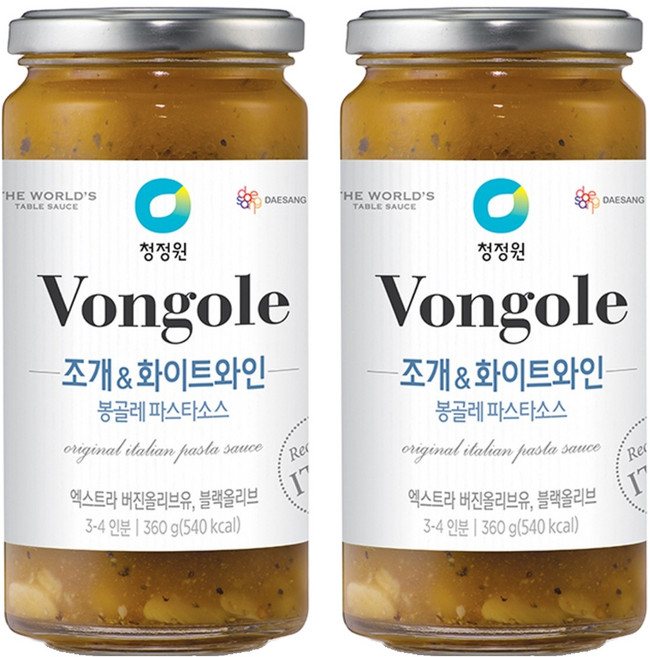 청정원 조개 앤 화이트와인 봉골레 파스타 소스, 360g, 2개