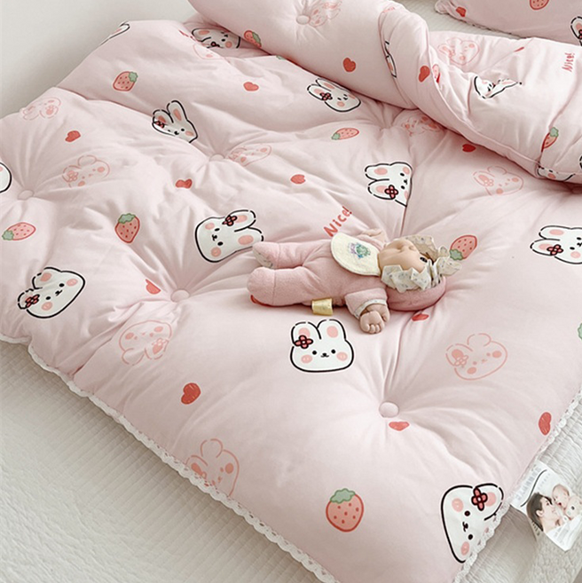 幼稚園秋冬牛奶針織棉被 可整件水洗 1個, 愛心小兔 粉色