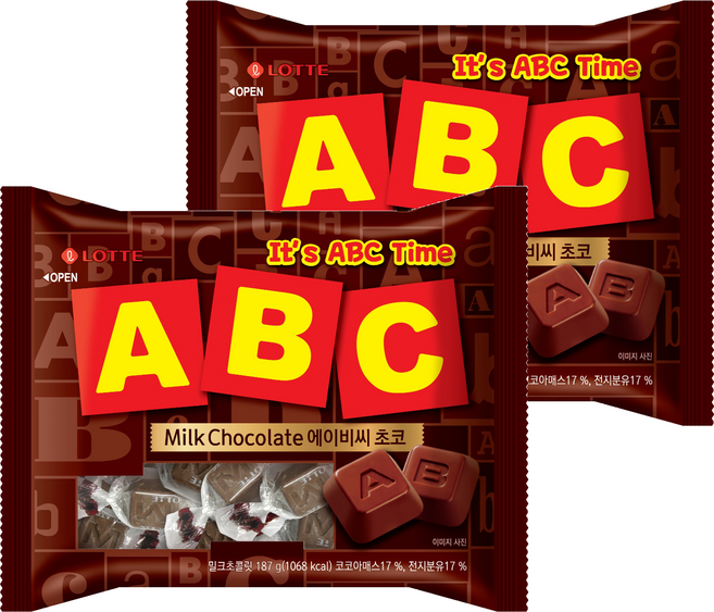 롯데웰푸드 에이비씨 초콜릿, 187g, 2개