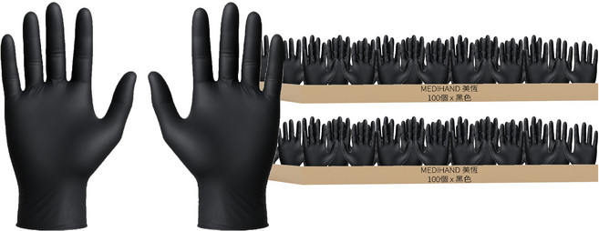 MEDIHAND 美恆 NBR手套 厚款 100個裝, 2個, 黑色, 小 (S)