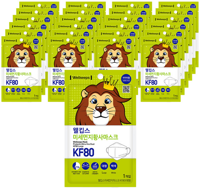웰킵스 미세먼지황사마스크 대형 KF80, 1개입, 25개, 백색