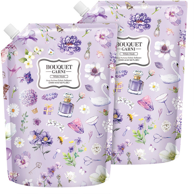 부케가르니 딥퍼퓸 섬유유연제 화이트머스크향 리필, 2L, 2개