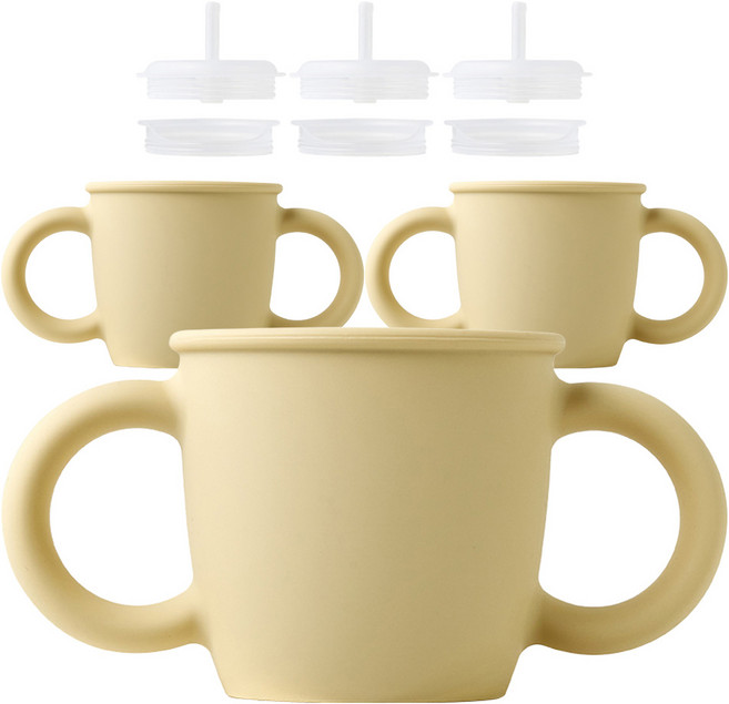 실리만 국내생산 크림 실리콘 양손 빨대컵 크림옐로우 1개 220ml, 3개