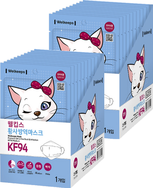 웰킵스 황사방역마스크 중형 KF94, 1개입, 50개, 백색