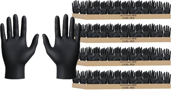 MEDIHAND 美恆 NBR手套 厚款 100個裝, 4個, 黑色, 小 (S)
