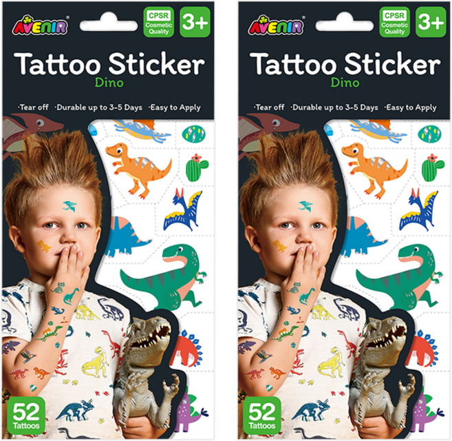 AVEnIR 童趣紋身貼紙, 2個, 可愛恐龍