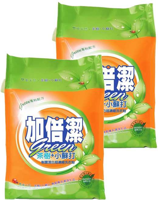 加倍潔 茶樹+小蘇打制菌潔白超濃縮洗衣粉 食品級小蘇打 防潮蓋設計, 2kg, 2包