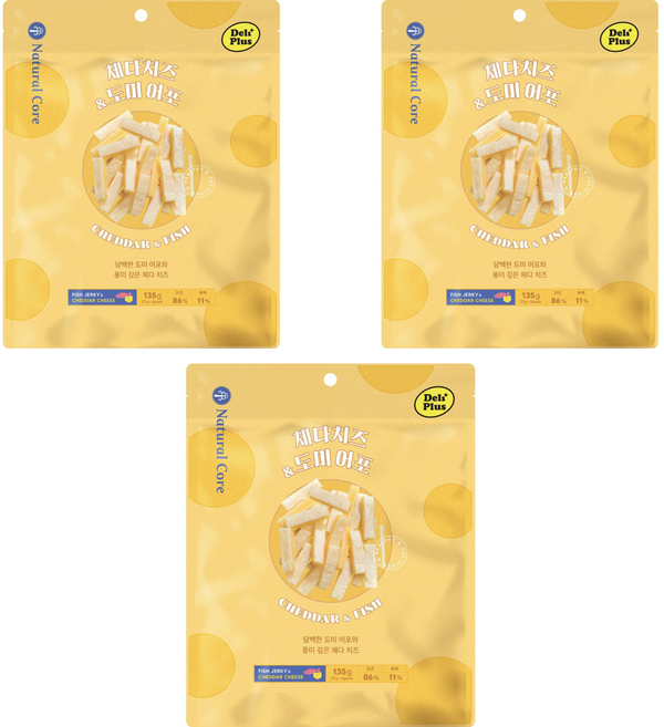 네츄럴코어 강아지 간식, 3개, 혼합맛(체다치즈/도미어포)
