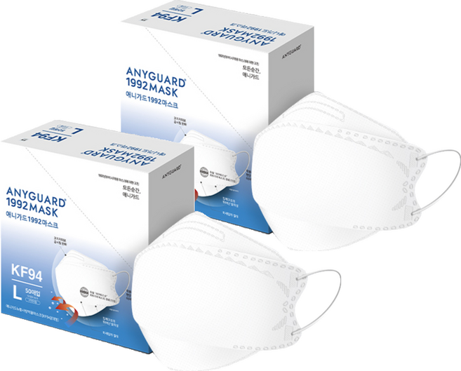 애니가드 뉴황사 방역용 마스크 대형 KF94, 50개입, 2개, 화이트