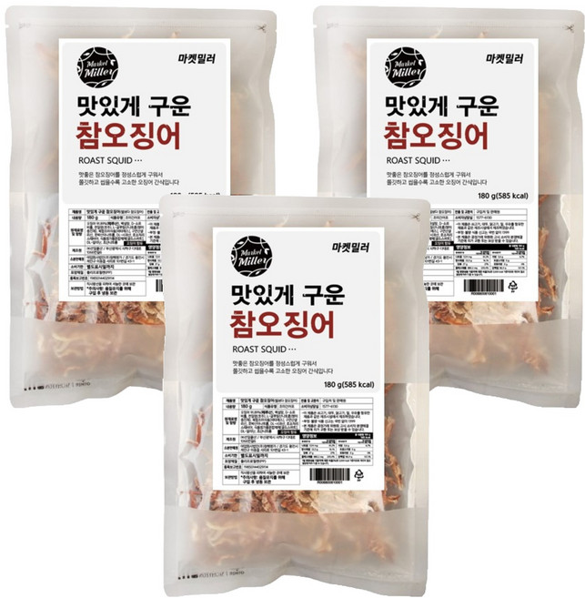 마켓밀러 맛있게 구운 참오징어, 180g, 3개