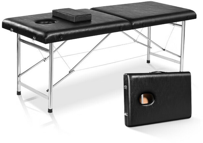 彬彬小舖 不鏽鋼支架折疊按摩床 附頭枕 + 床罩 寬70cm, 黑色