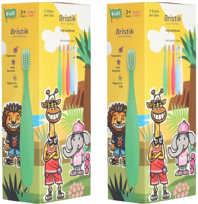 브리스틱 에르고 2단계 유아칫솔 5종 세트, SKY BLUE, WHITE, ORANGE, GREEN, PINK, 2세트, 5개입