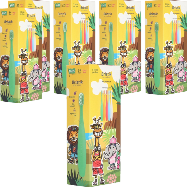 브리스틱 에르고 2단계 어린이 칫솔, SKYBLUE + WHITE + ORANGE + GREEN + PINK, 5개입, 6개