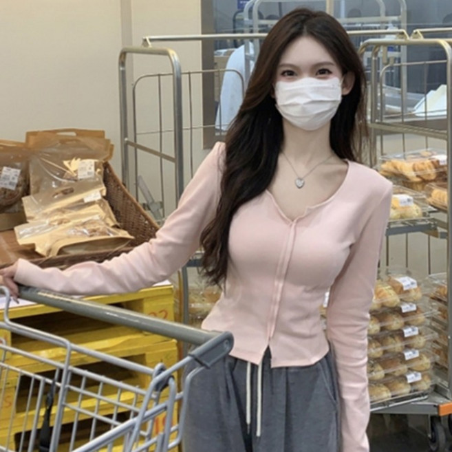 피어니스트 여성용 심플 데일리 슬림핏 긴팔 티셔츠