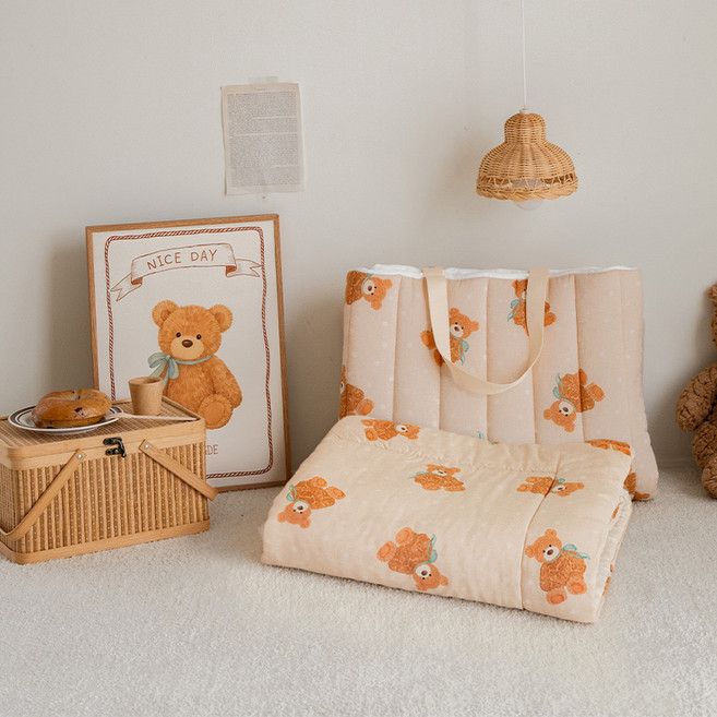 포몽드 생크림 모달 듀라론 리버시블 어린이집 낮잠 패드 + 차렵이불 + 솜 세트, 테디베어