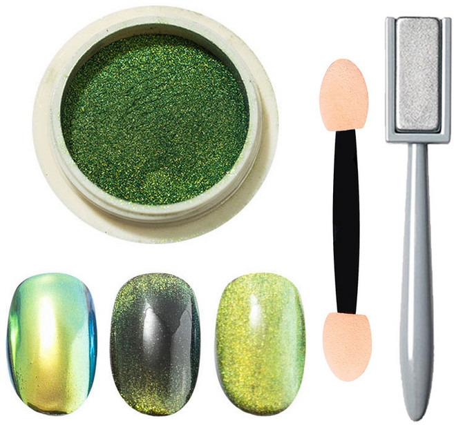 네일은재료빨 마그네틱 2in1 캣아이 자석 네일 파우더 + 마그넷, 라이트그린(파우더), 1개